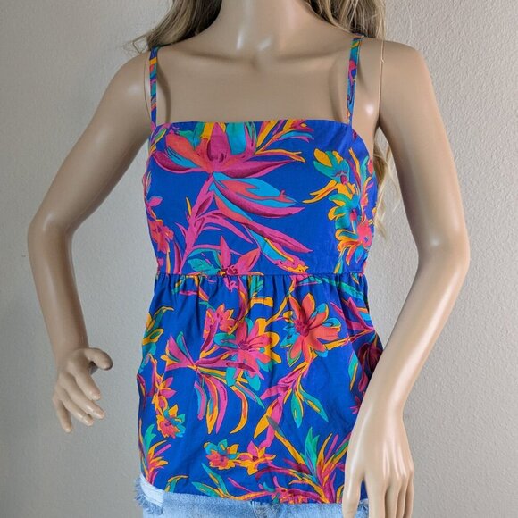 J. Crew Top Size 8 Tropical Floral Tie-back Strappy Flowy Spaghetti Strap #BQ035 - Picture 1 of 16